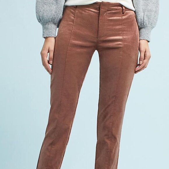 ✅ Anthropologie Essential Slim Velvet Cropped Pants ROSE GOLD SIZE O - Picture 2 of 8